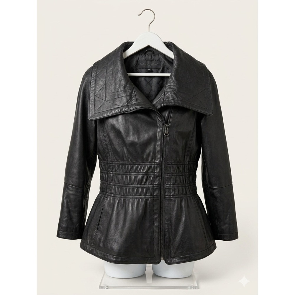 Vintage Baby Phat Black Quilted-Collar Butter Soft Leather Jacket Peplum L